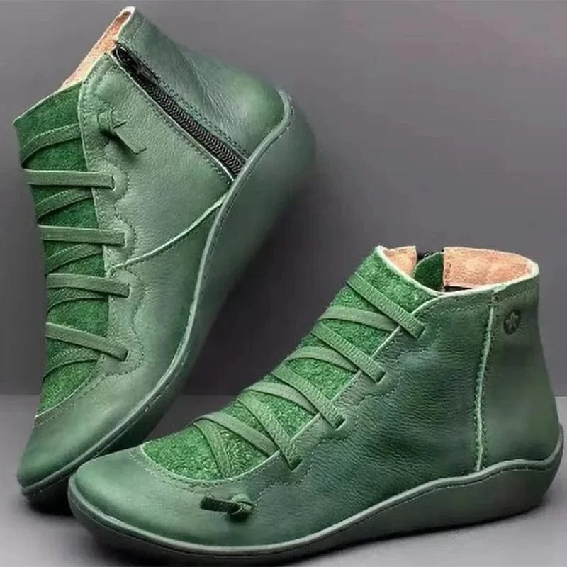 Liu Ming Dropshipping Wholesale 2024 Autumn Winter Women Retro Fashion Pu Leather Flat Ankle Shoes