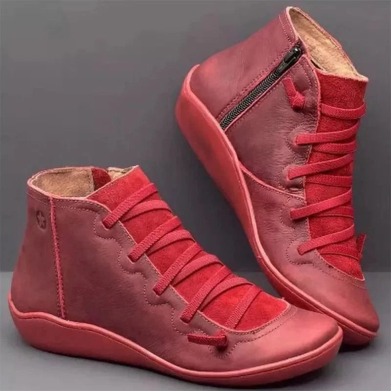 Liu Ming Dropshipping Wholesale 2024 Autumn Winter Women Retro Fashion Pu Leather Flat Ankle Shoes