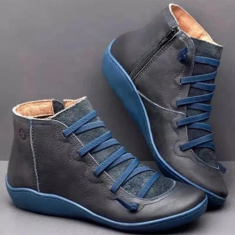 Liu Ming Dropshipping Wholesale 2024 Autumn Winter Women Retro Fashion Pu Leather Flat Ankle Shoes