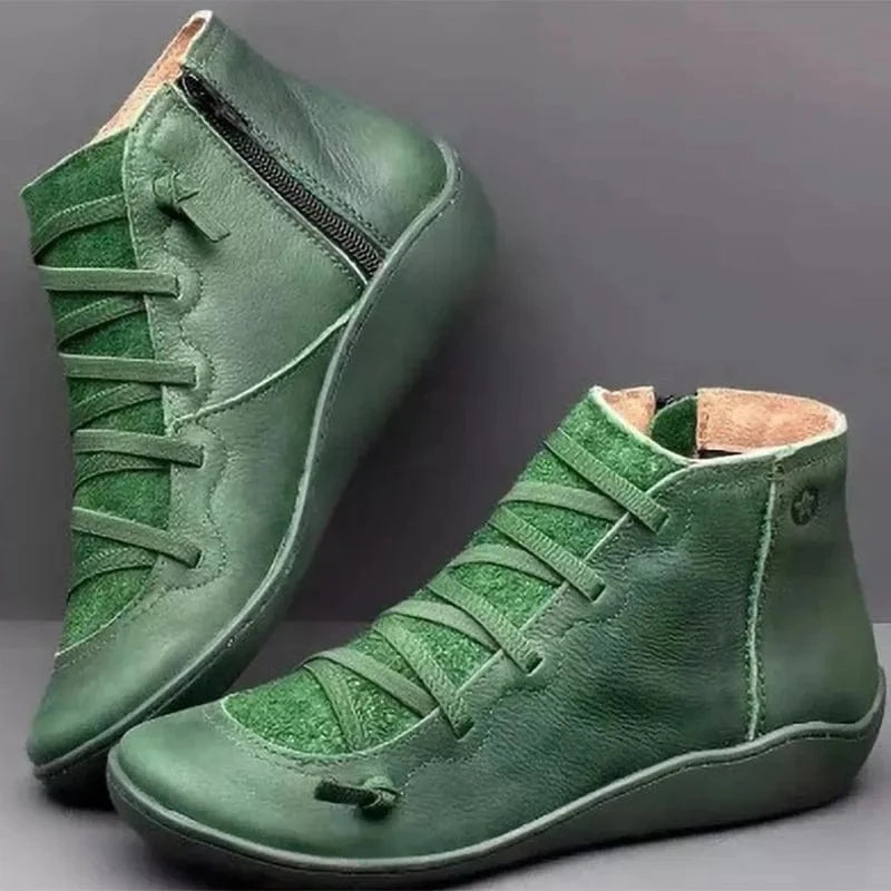 Liu Ming Dropshipping Wholesale 2024 Autumn Winter Women Retro Fashion Pu Leather Flat Ankle Shoes