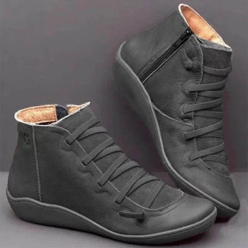 Liu Ming Dropshipping Wholesale 2024 Autumn Winter Women Retro Fashion Pu Leather Flat Ankle Shoes