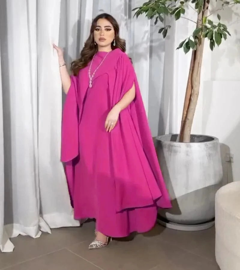 Liu Ming Elegant 2024 Women Clothing Loose Sexy Middle East Party Lady O Neck Split Maxi Robe Dress