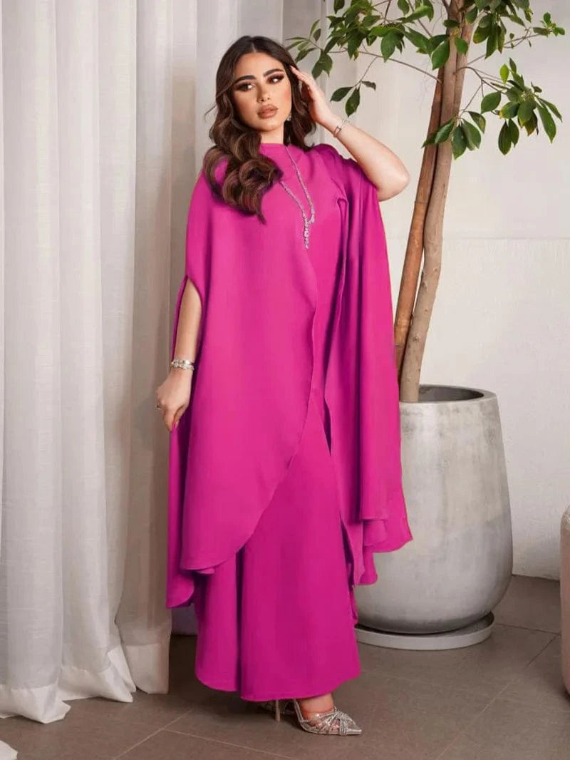 Liu Ming Elegant 2024 Women Clothing Loose Sexy Middle East Party Lady O Neck Split Maxi Robe Dress