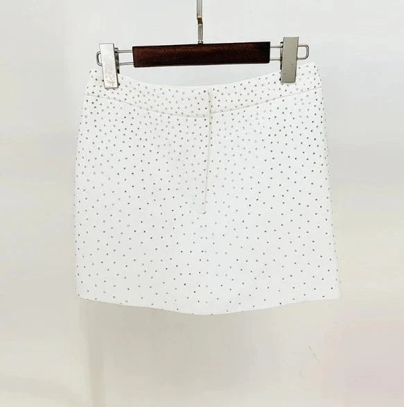 Liu Ming High End Fashion 2024 New Products Women Casual Rhinestone Full Sleeve Single Button Ladies Blazer Coat And Skirt Suit