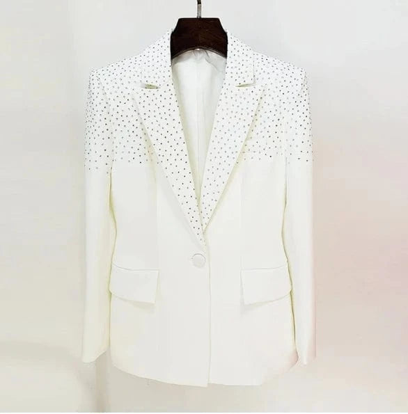 Liu Ming High End Fashion 2024 New Products Women Casual Rhinestone Full Sleeve Single Button Ladies Blazer Coat And Skirt Suit