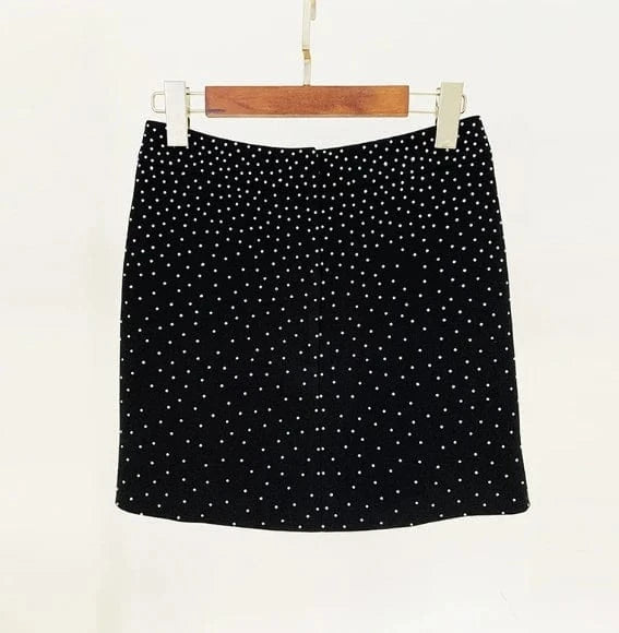 Liu Ming High End Fashion 2024 New Products Women Casual Rhinestone Full Sleeve Single Button Ladies Blazer Coat And Skirt Suit