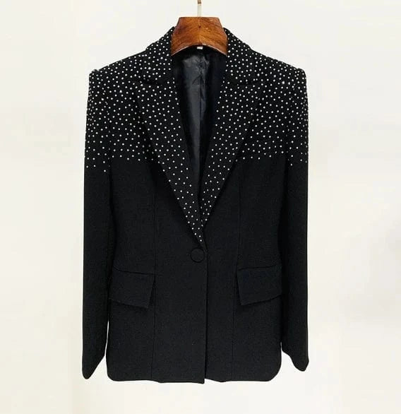 Liu Ming High End Fashion 2024 New Products Women Casual Rhinestone Full Sleeve Single Button Ladies Blazer Coat And Skirt Suit