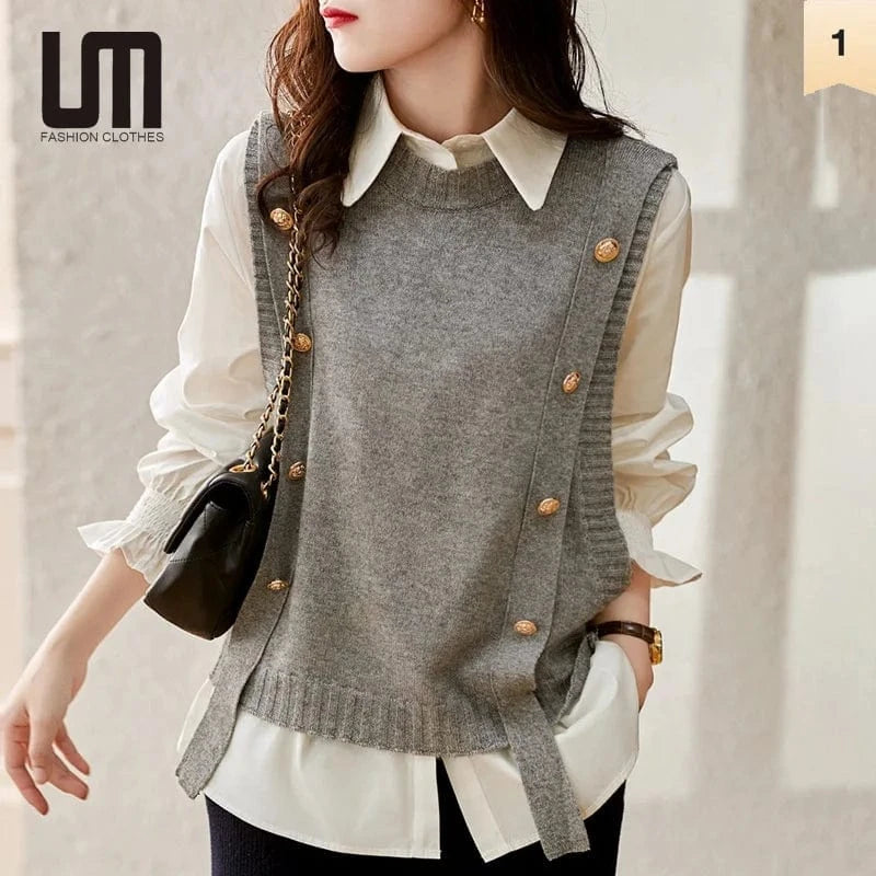 Liu Ming Hot Products 2024 Trending Korean Fashion Women Sleeveless Knitted Vest Pullover Retro Tank Tops Sweater