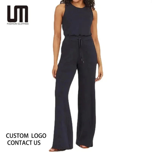 Liu Ming Hot Selling Wholesale Women Casual Sleeveless Solid Color Bodysuit Wide Leg Loose Long Pants Bodycon Jumpsuits