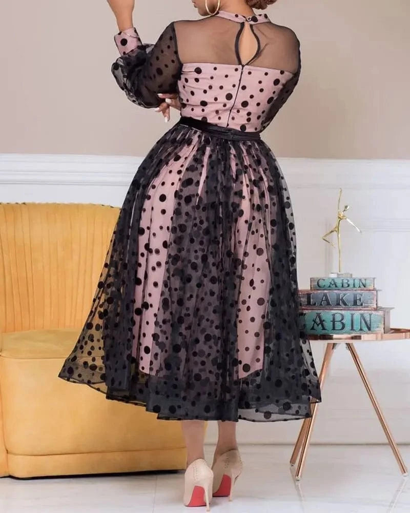 Liu Ming New 2024 Products Autumn Women Sexy Mesh See Through Plus Size A Line Dress