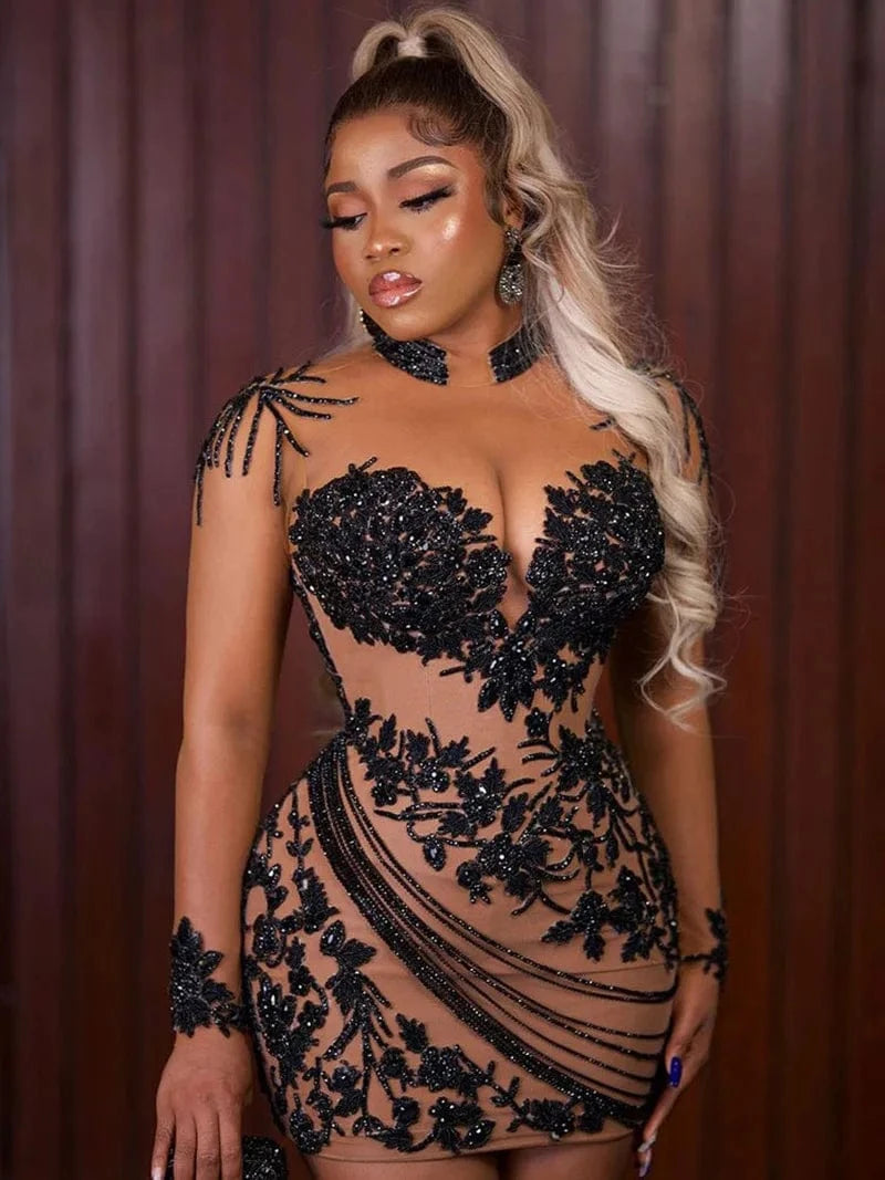 Liu Ming New Arrival Fashion 2024 Sexy Women Clothing See Through Sequins Prom Mini Gown Slim Fit Elegant Evening Dress