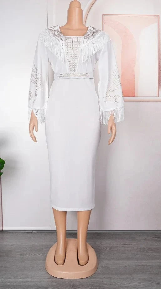 Liu Ming New Arrivals 2024 Elegant African Square Neck Full Sleeve Tassel Belt Waisted Luxury Birthday Party Dresses For Women