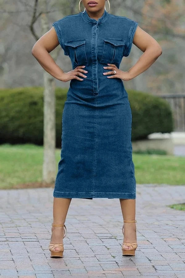 Liu Ming New Arrivals Women Clothing 2024 Casual Sleeveless Jeans Retro Street Style Bodycon Denim Dress