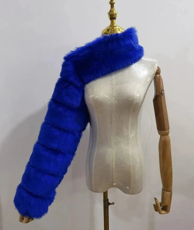 Liu Ming New Arrivals Women Faux Fox Fur One Sleeve Fashion Luxury Lady Winter Fur Warm Plus Size Coats