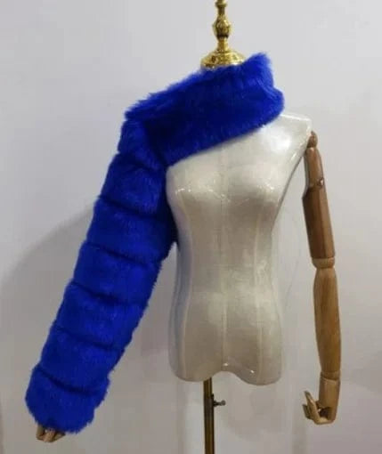 Liu Ming New Arrivals Women Faux Fox Fur One Sleeve Fashion Luxury Lady Winter Fur Warm Plus Size Coats