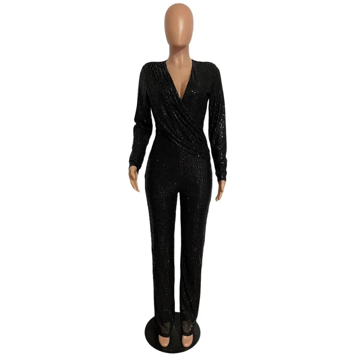 Liu Ming New Arrivals Women Sexy V Neck Tight Nightclub Bodysuit Sequin Jumpsuit