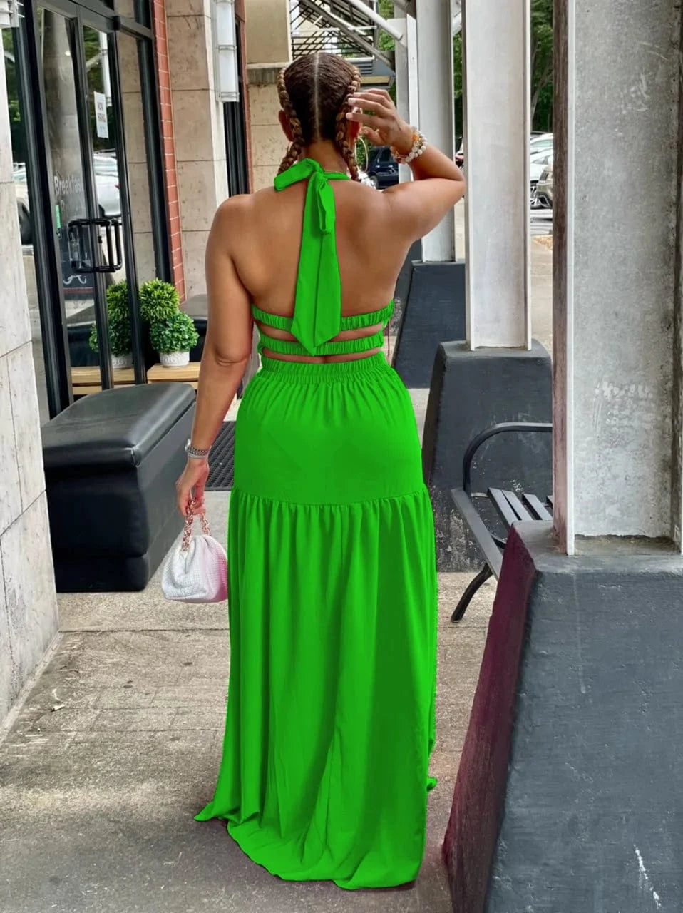 Liu Ming New Design Women Sexy Backless Fashion Solid Color Sleeveless Floor Length Dress