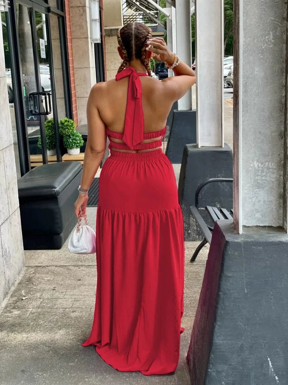 Liu Ming New Design Women Sexy Backless Fashion Solid Color Sleeveless Floor Length Dress