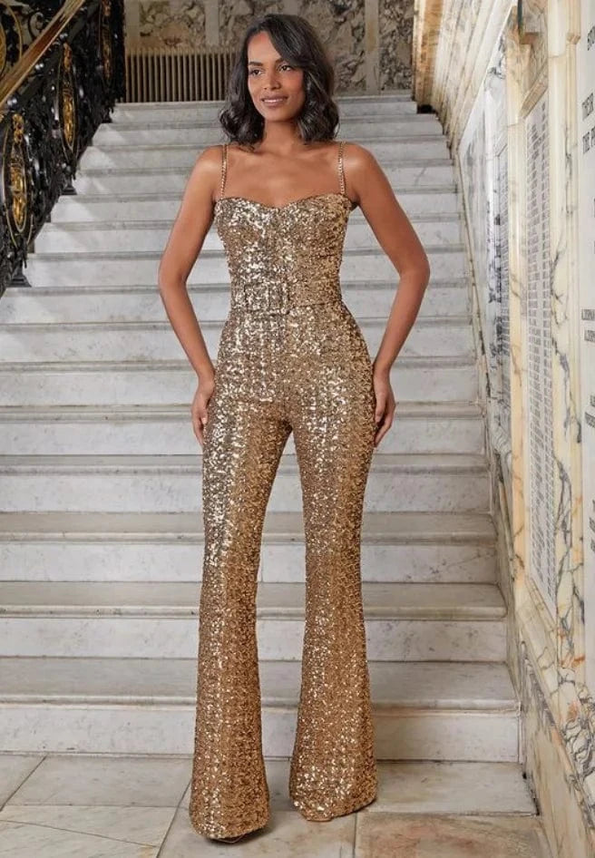 Liu Ming New Style Women Fashion Sexy Sequined Color Slim Fit Long Bodycon Jumpsuit