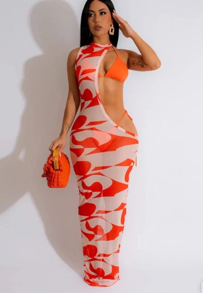 Liu Ming New Summer Women Fashion Printed 3 Piece Swimsuit Bathing Suit Dress Beach Bikini Set