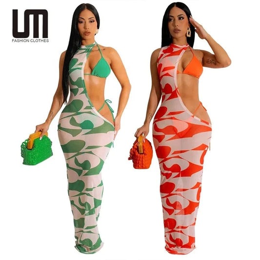 Liu Ming New Summer Women Fashion Printed 3 Piece Swimsuit Bathing Suit Dress Beach Bikini Set
