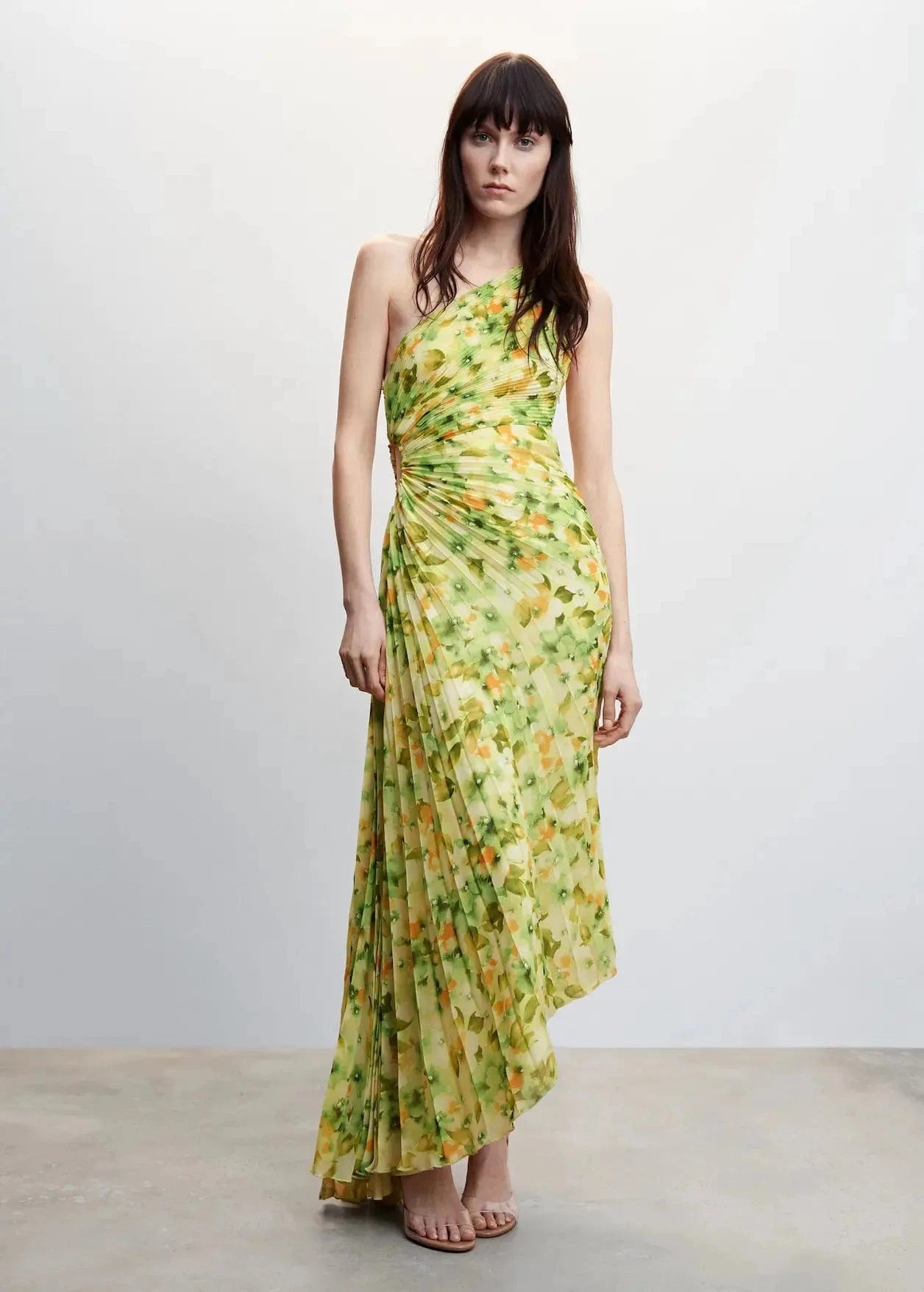 Liu Ming New Wholesale 2024 Trending Spring Elegant Women Sexy One Shoulder Floral Print Pleated Maxi Dress