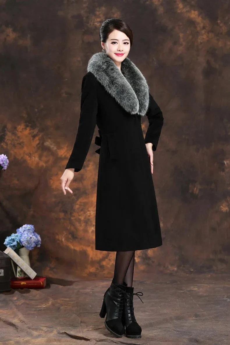 Liu Ming New Winter Women Casual Faux Fur Collar Wool Jackets Plus Size Coat