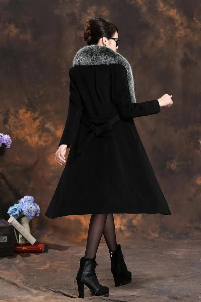 Liu Ming New Winter Women Casual Faux Fur Collar Wool Jackets Plus Size Coat