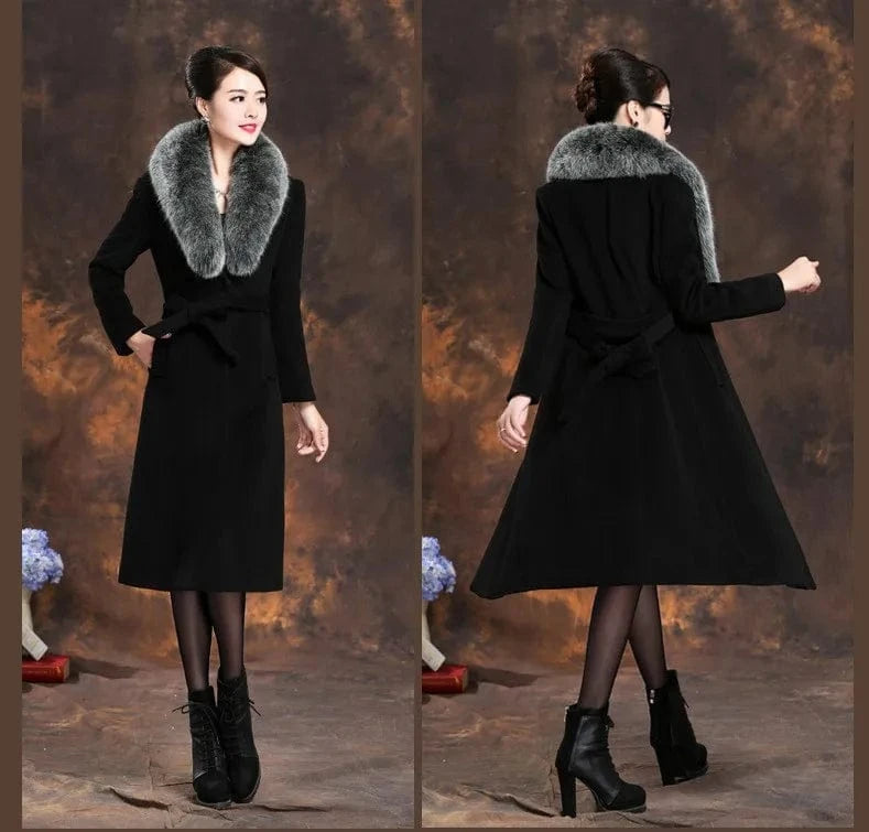 Liu Ming New Winter Women Casual Faux Fur Collar Wool Jackets Plus Size Coat