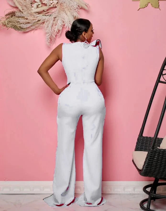 Liu Ming Wholesale 2024 New Design Women Elegant Sexy Hollow Out Sleeveless Loose Wide Leg Jumpsuit