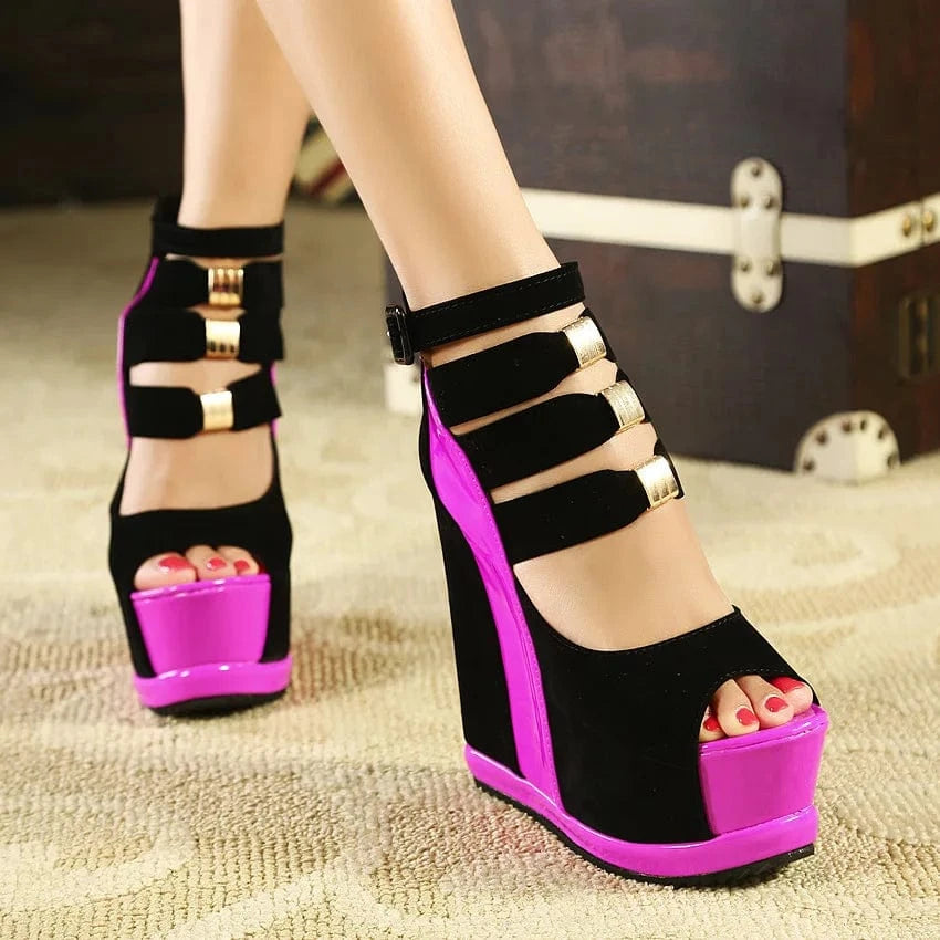 Liu Ming Wholesale Fashion Luxury Brand Designer Women Classic Chunky Wedge High Heels Sandals