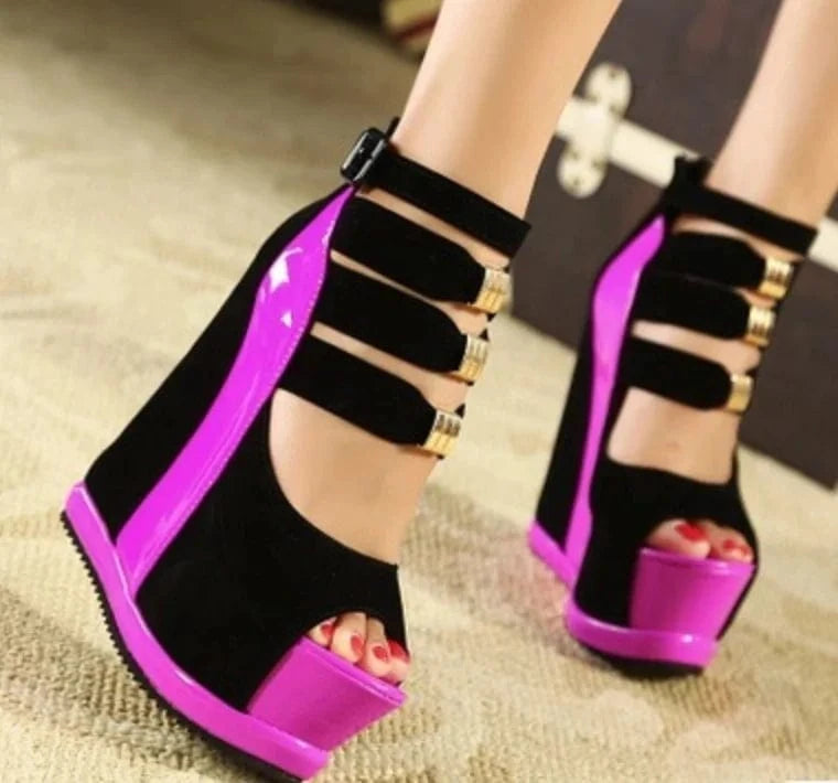 Liu Ming Wholesale Fashion Luxury Brand Designer Women Classic Chunky Wedge High Heels Sandals