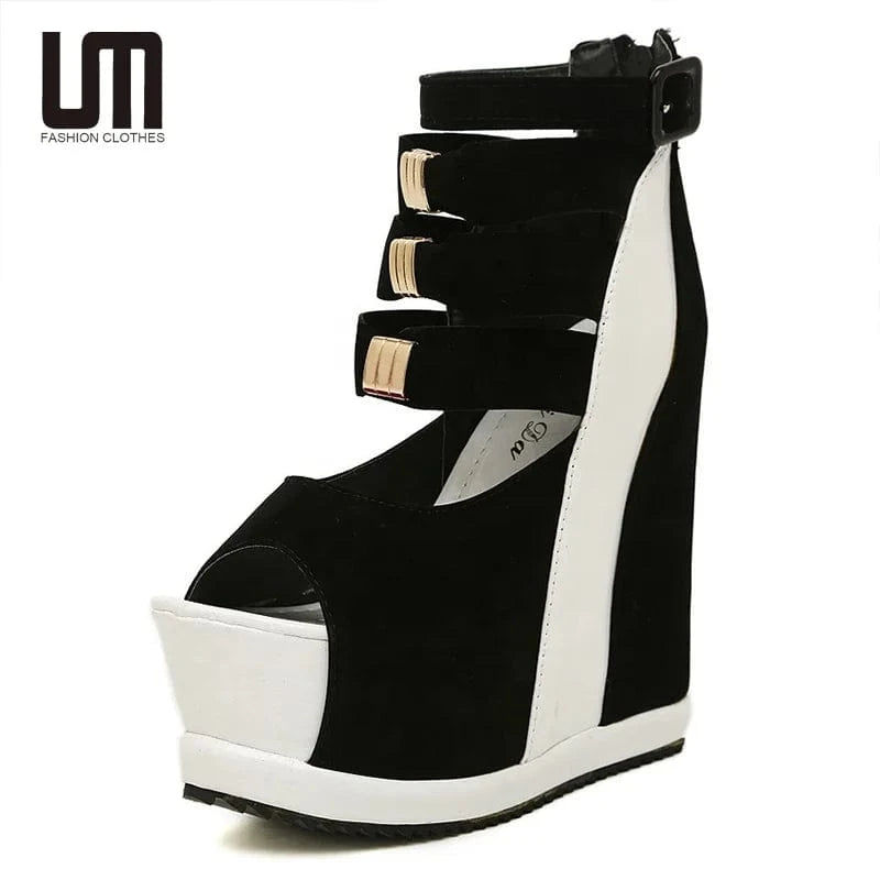 Liu Ming Wholesale Fashion Luxury Brand Designer Women Classic Chunky Wedge High Heels Sandals
