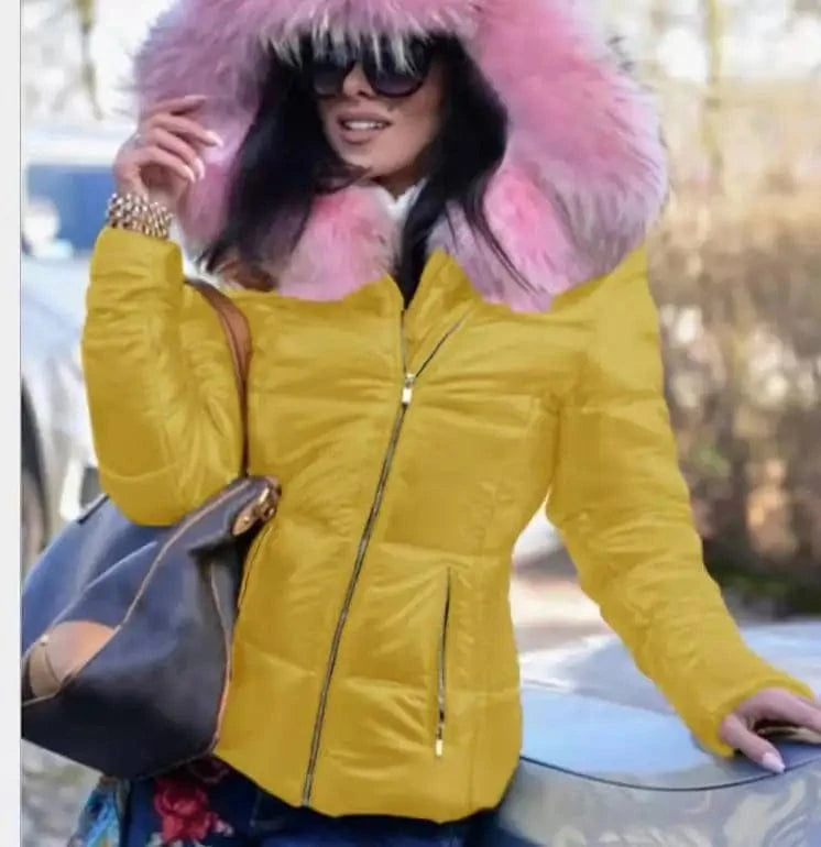 Liu Ming Winter Women Clothing Fashion Hood Faux Fur Collar Outwear Parkas Ladies Down Jacket Plus Size Coat