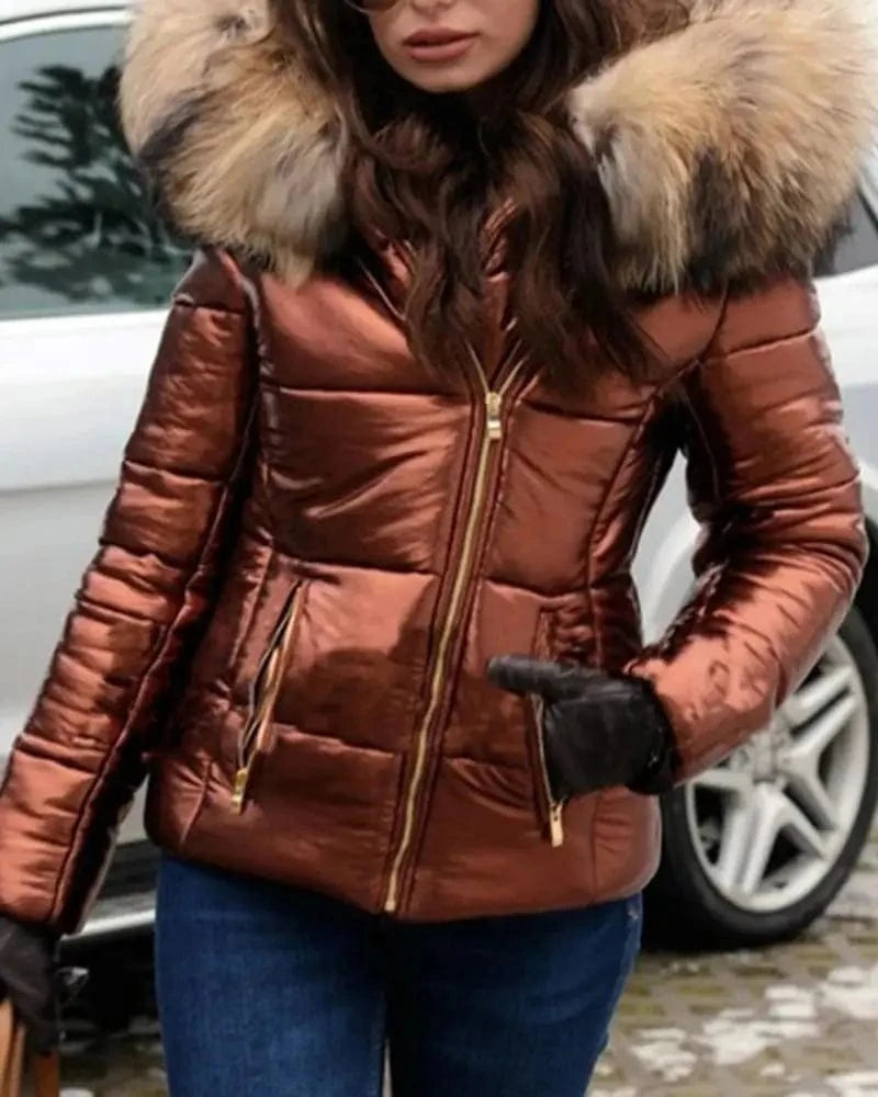Liu Ming Winter Women Clothing Fashion Hood Faux Fur Collar Outwear Parkas Ladies Down Jacket Plus Size Coat