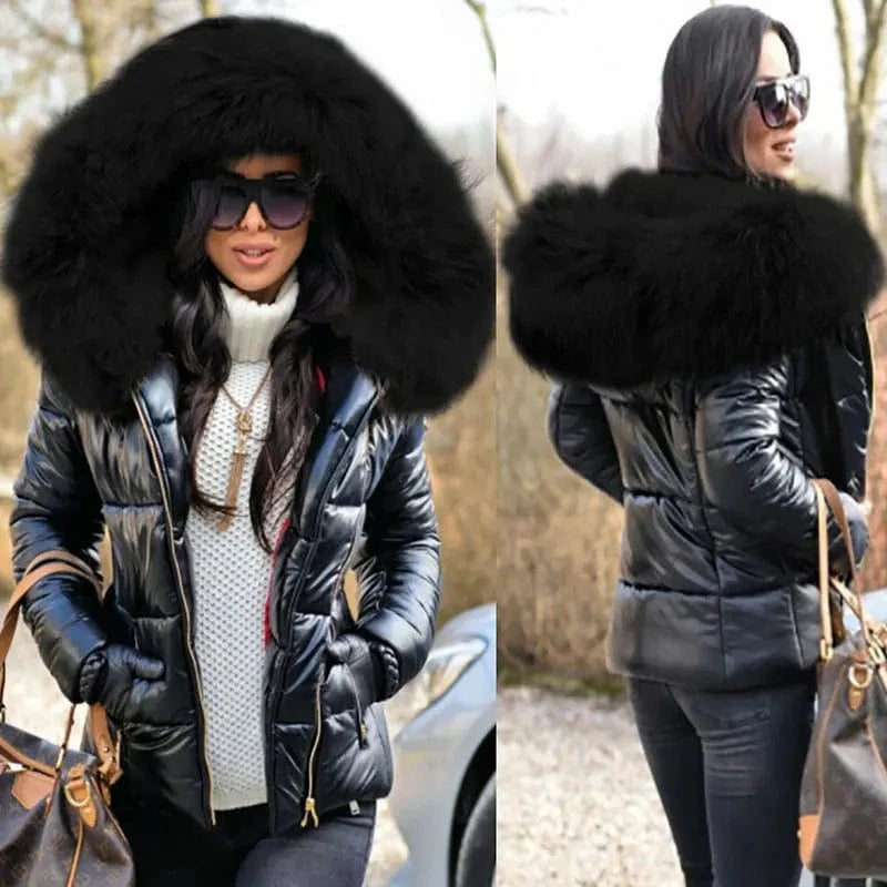 Liu Ming Winter Women Clothing Fashion Hood Faux Fur Collar Outwear Parkas Ladies Down Jacket Plus Size Coat
