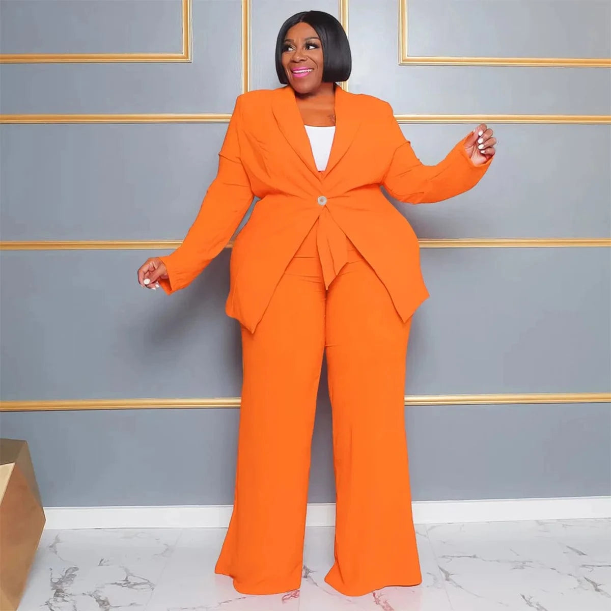 Liu Ming Woman Fashion Clothing Two Pieces Plus Size Elegant Outfit Blazers Top and Pants Set