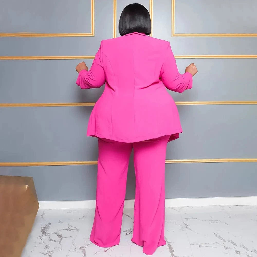 Liu Ming Woman Fashion Clothing Two Pieces Plus Size Elegant Outfit Blazers Top and Pants Set