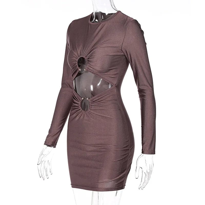 Liu Ming Women Clothes Sexy Y2K Long Sleeve Cut Out Club Party Birthday Bodycon Mini Dresses