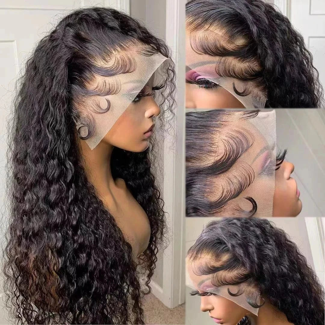 Long And Fluffy Kinky Straight 200% Density 13x4 Lace Front Wigs Natural Hairline Curly Lace Wig With Baby Hair Human Hair