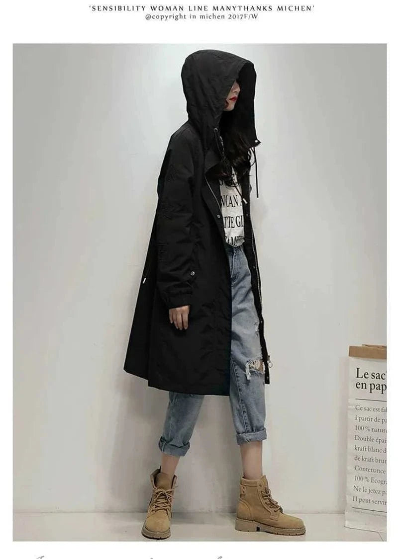 Long Lning Embroidered Windbreaker Women's 2025 Spring And Autumn New Chic Loose Waist-Collecting Hong Kong Fashion Coat Lady