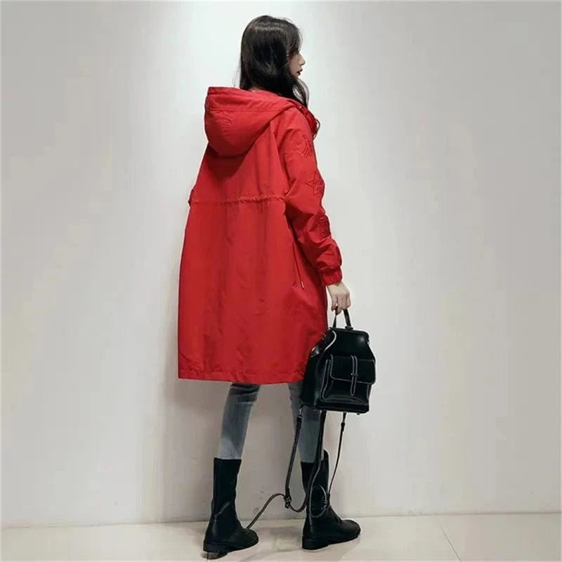 Long Lning Embroidered Windbreaker Women's 2025 Spring And Autumn New Chic Loose Waist-Collecting Hong Kong Fashion Coat Lady