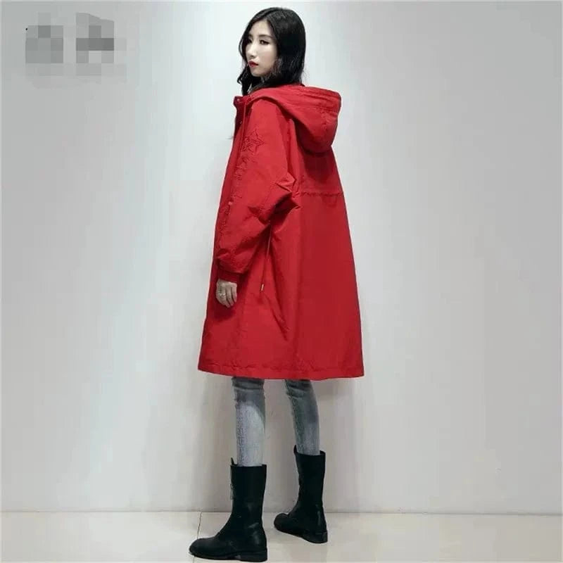 Long Lning Embroidered Windbreaker Women's 2025 Spring And Autumn New Chic Loose Waist-Collecting Hong Kong Fashion Coat Lady