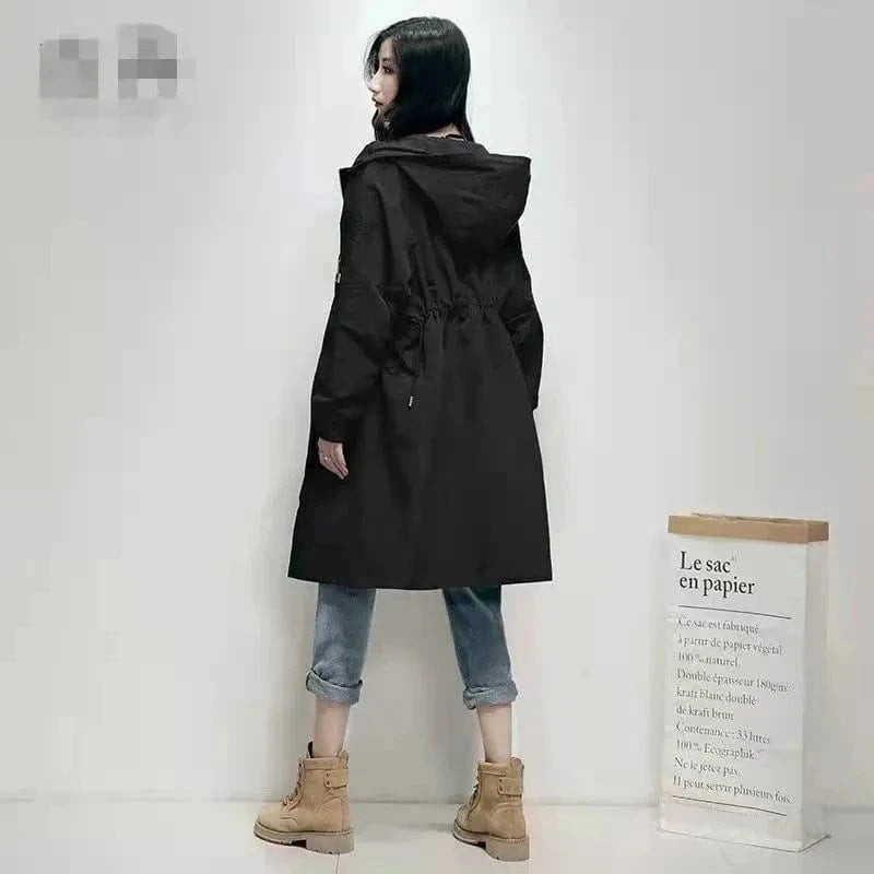 Long Lning Embroidered Windbreaker Women's 2025 Spring And Autumn New Chic Loose Waist-Collecting Hong Kong Fashion Coat Lady