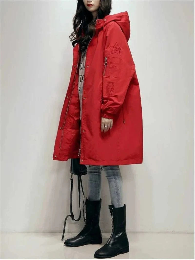 Long Lning Embroidered Windbreaker Women's 2025 Spring And Autumn New Chic Loose Waist-Collecting Hong Kong Fashion Coat Lady