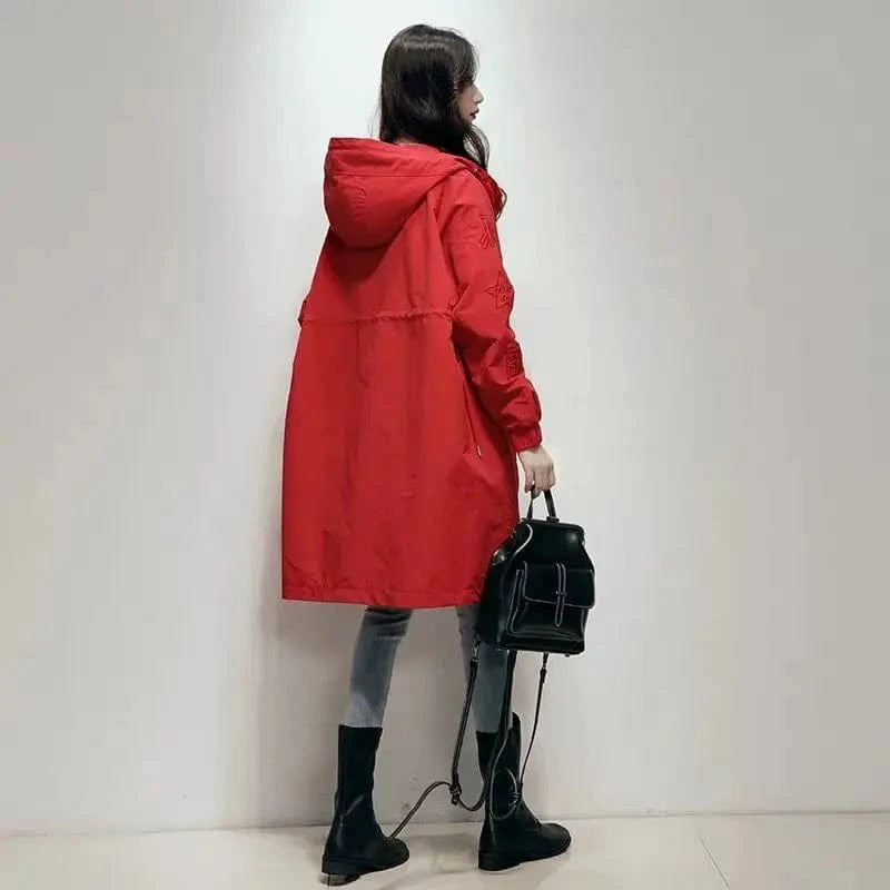 Long Lning Embroidered Windbreaker Women's 2025 Spring And Autumn New Chic Loose Waist-Collecting Hong Kong Fashion Coat Lady