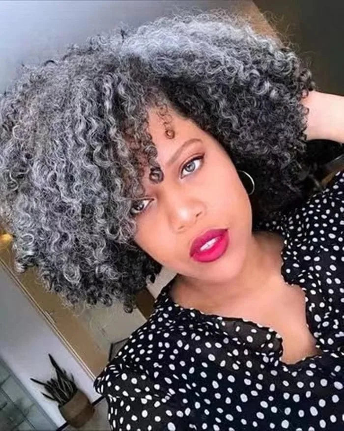 Loose curly Salt & pepper wig human hair 34 salt&pepper colored wig machine made non lace wig real hair soft comfortable