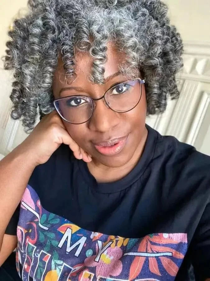 Loose curly Salt & pepper wig human hair 34 salt&pepper colored wig machine made non lace wig real hair soft comfortable