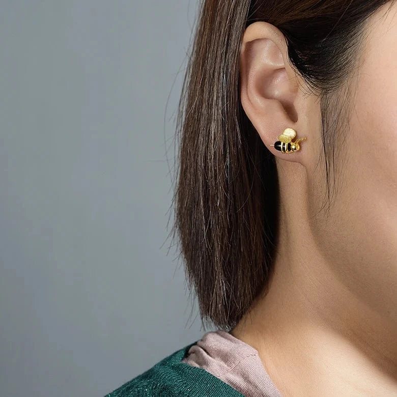 Lotus Fun bee stud earrings jewelry handmade art 925 pure silver jewelry stud earrings Lovely Design for woman