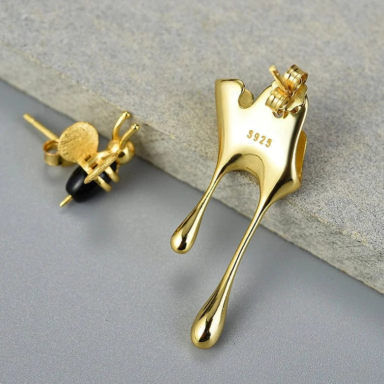 Lotus Fun bee stud earrings jewelry handmade art 925 pure silver jewelry stud earrings Lovely Design for woman